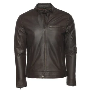 Front view of Fakhra dark brown café racer leather jacket